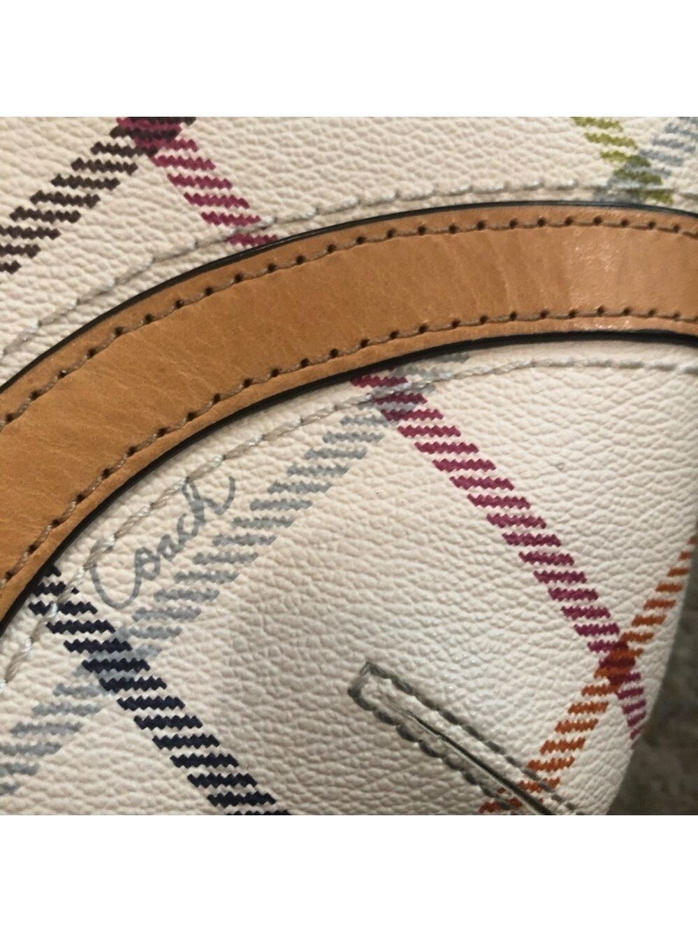 Coach Factory Peyton diagonal tattersall plaid shoulder crossbody zipper close - Picture 11 of 15